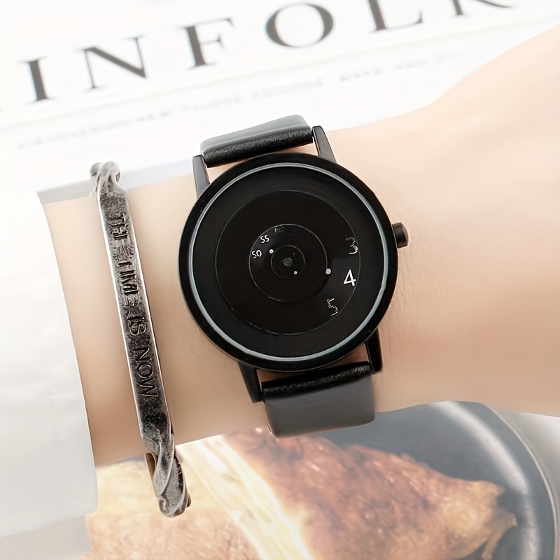 Canvas Strap Watch - 1pcblack เทคโนโลยีฉบับเกาหลีแนวคิดแฟชั่นทันสมัยมินิมอลลิสต์ความคิดสร้างสรรค์นาฬิกาคู่รักชายและนักเรียนผู้หญิง