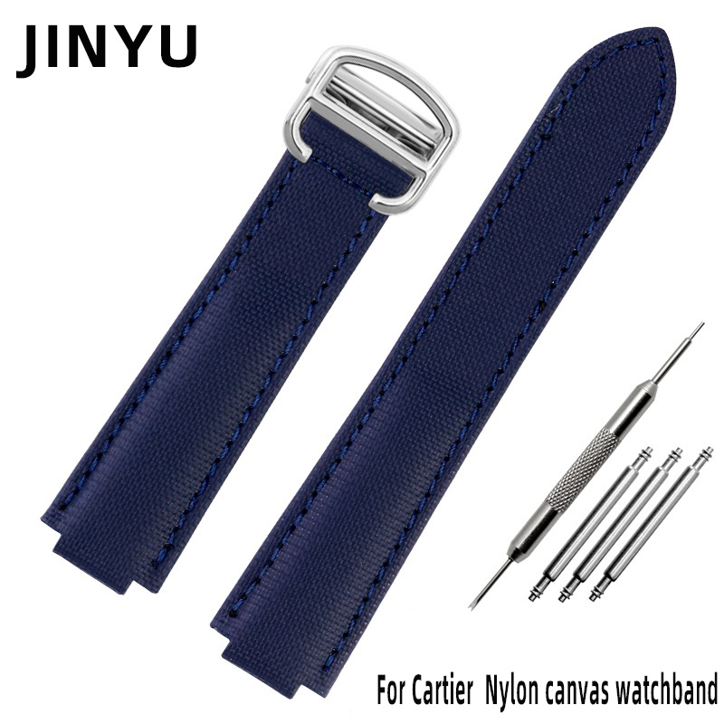 Cartier Watch Ballon Bleu - สำหรับบอลลูนสีน้ำเงิน Cartier สายนาฬิกาผ้าใบไนลอน WSBB0025 WSBB0027สำหรับผู้ชายผู้หญิงสายนาฬิกาหนังด้านล่างสร้อยข้อมือ18-11มม. 20-12มม.