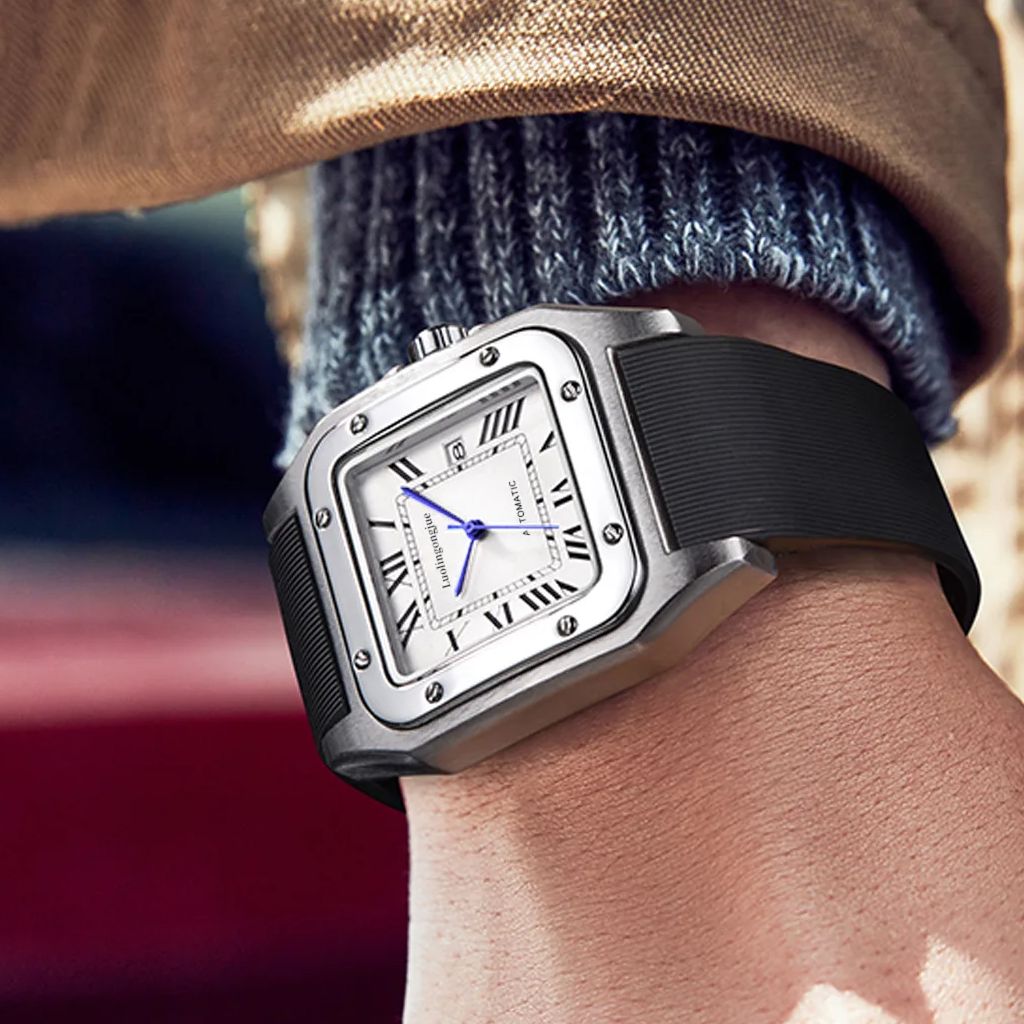 Cartier Watch Tank - นาฬิกาข้อมือผู้ชายสไตล์ยุโรปและอเมริกา ระดับไฮเอนด์ หรูหรา ดีไซน์ทรงสี่เหลี่ยมจัตุรัส ระบบออโตเมติก ดีไซน์โปร่ง