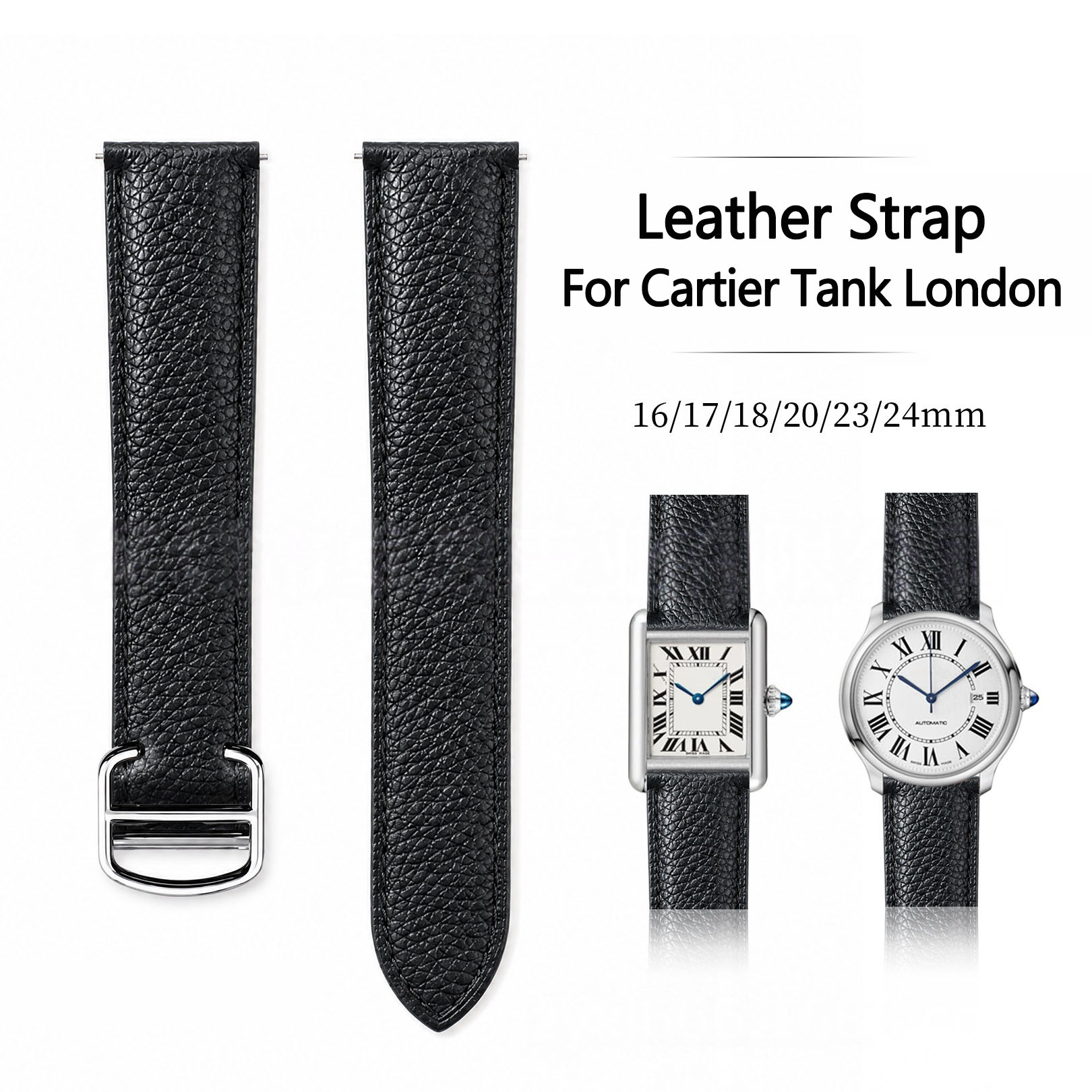Cartier Watch Ballon Bleu - สายหนังนาฬิกาขนาด 16/17/18/20/23/24 มม. สำหรับนาฬิกา Cartier Tank
