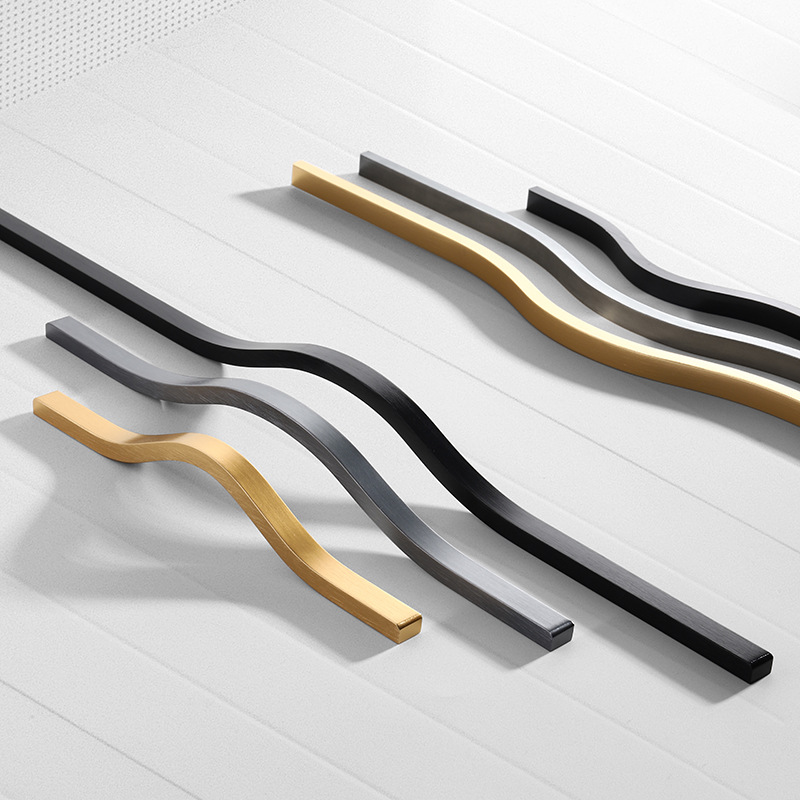 Curved Spring Bar - มือจับตู้ทองขัดเงาด้วยไฟฟ้า - อลูมิเนียมอัลลอยด์ดึงโค้งที่ทันสมัยสําหรับลิ้นชักตู้เสื้อผ้า, ฮาร์ดแวร์ที่ทนทานหรูหรา