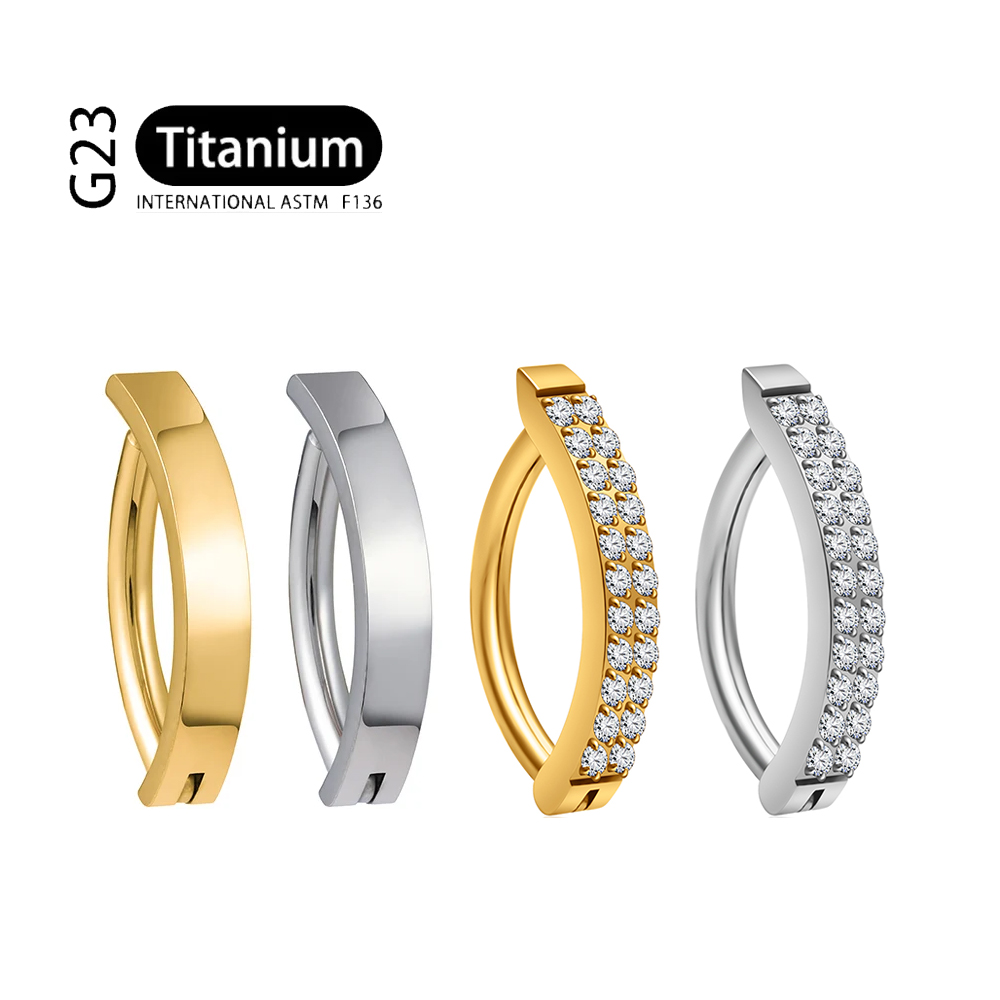 Curved Spring Bar - G23 ไทเทเนียมเจาะ 14G คู่แถว CZ แหวนย้อนกลับโค้ง