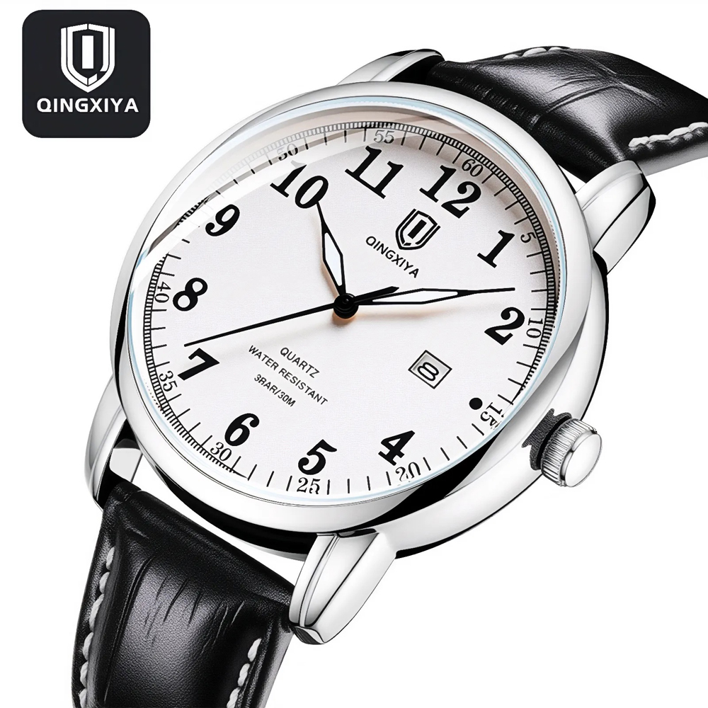 Leather Watch Band Men - QINGXIYA ธุรกิจบุรุษนาฬิกาแบรนด์ชั้นนำหรูหราทหารสายหนังวันที่นาฬิกาควอตซ์กันน้ำแฟชั่นนาฬิกาข้อมือชายชาย