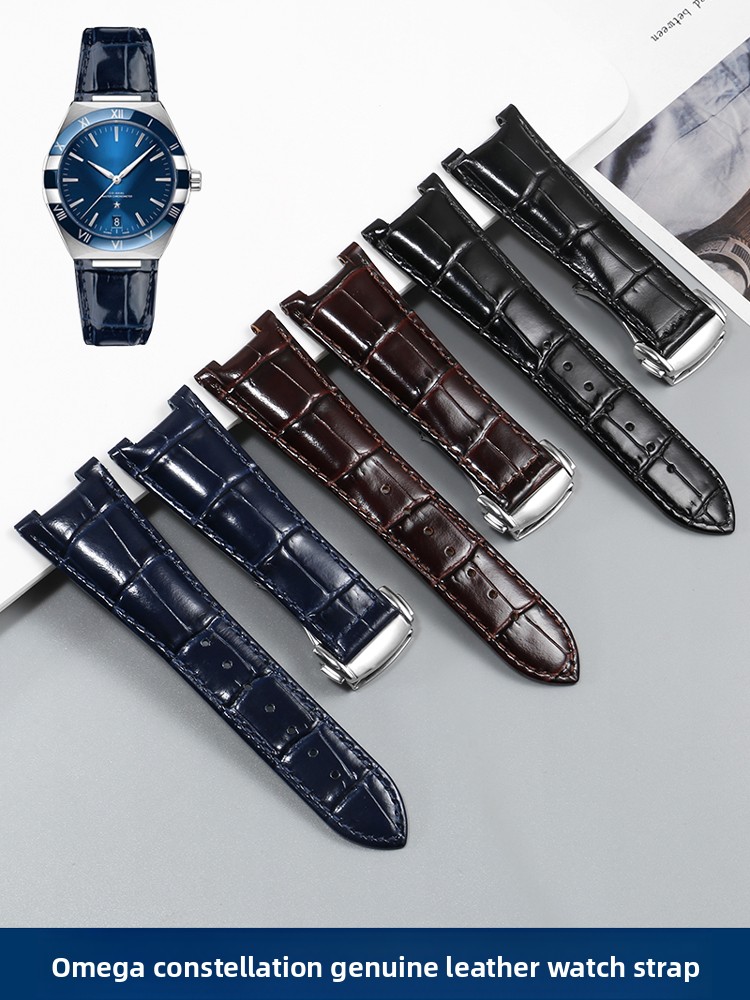Omega Watch Constellation - เหมาะสำหรับนาฬิกา Omega Constellation Series 131.13 พร้อมสายหนังสำหรับผู้ชายสีดำและน้ำเงินขนาด